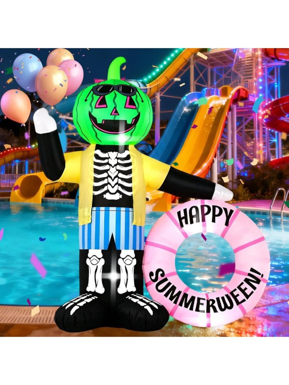 6FT Inflatable Zombie Watermelon Man with LED Lights - Summerween Outdoor Decor